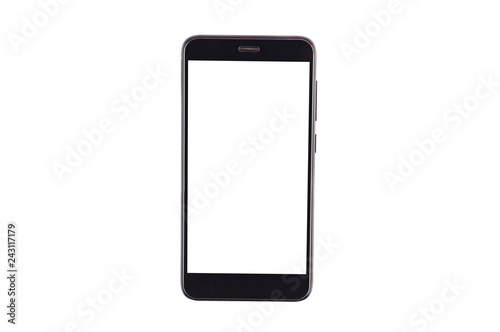 Fotografía Single black smartphone with isolated blank white screen isolated on white background