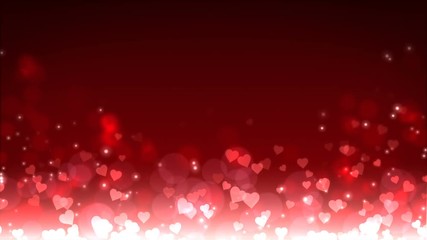 Wall Mural - Glowing hearts appear on the shining rad background. Valentines Day holiday abstract loop animation.