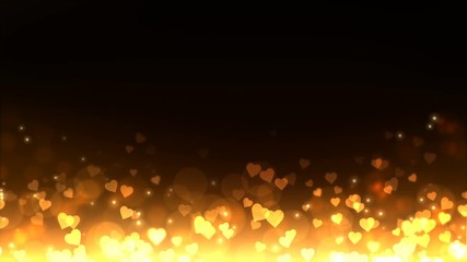Wall Mural - Glowing hearts appear on the shining golden background. Valentines Day holiday abstract loop animation.