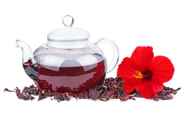 Wall Mural - Hibiscus tea, flower and dry blossom