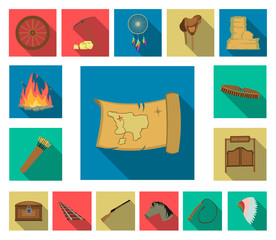 Wall Mural - Attributes of the wild west flat icons in set collection for design.Texas and America vector symbol stock web illustration.