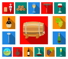 Wall Mural - Wine products flat icons in set collection for design. Equipment and production of wine vector symbol stock web illustration.