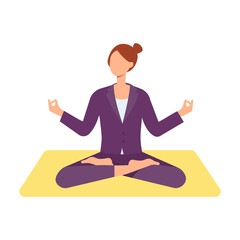 Wall Mural - Vector beautiful redhead woman sitting in lotus posture practicing yoga. Female character at relaxation session. Concept of meditation, healthy lifestyle. Isolated illustration