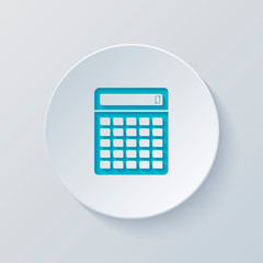 Poster - Calculator icon. Cut circle with gray and blue layers. Paper sty