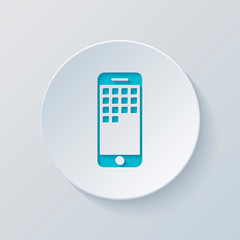 Poster - Sellphone icon. Cut circle with gray and blue layers. Paper styl
