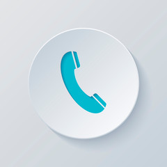 Wall Mural - Telephone receiver icon. Cut circle with gray and blue layers. P