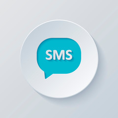Poster - sms icon. Cut circle with gray and blue layers. Paper style