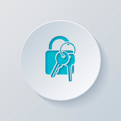 Poster - unlock and keys icon. cut circle with gray and blue layers. pape