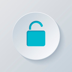 Poster - unlock icon. Cut circle with gray and blue layers. Paper style
