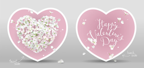 Canvas Print - White  Flower vector Heart cards for Valentine's Day on pink background