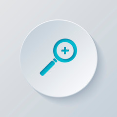 Poster - zoom in icon. cut circle with gray and blue layers. paper style