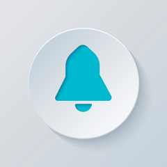 Poster - black bell icon. Cut circle with gray and blue layers. Paper sty