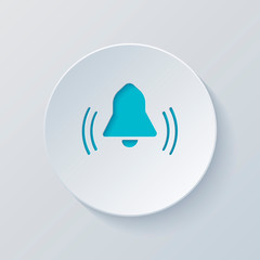 Poster - black bell icon. Cut circle with gray and blue layers. Paper sty