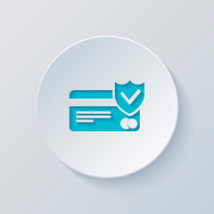 Poster - credit card protection icon. Cut circle with gray and blue layer