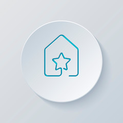 Poster - house with star icon. line style. Cut circle with gray and blue