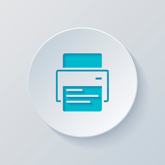 Poster - printer and paper. Cut circle with gray and blue layers. Paper s