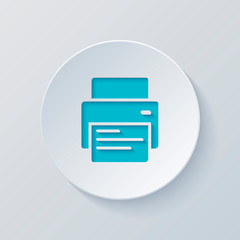 Poster - printer and paper. Cut circle with gray and blue layers. Paper s