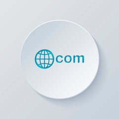Poster - one of main domains, globe and com. Cut circle with gray and blu