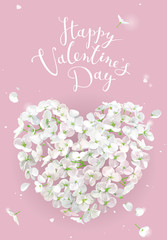 Wall Mural - White  Flower vector Heart for Valentine's Day on pink background