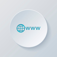 Poster - symbol of internet with globe and www. cut circle with gray and