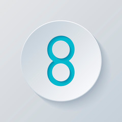 Poster - Number eight, numeral, simple letter. Cut circle with gray and b