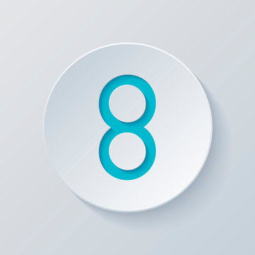 Number eight, numeral, simple letter. Cut circle with gray and b