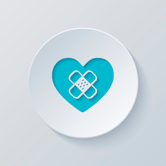 Poster - broken heart with patch. simple single icon. Cut circle with gra