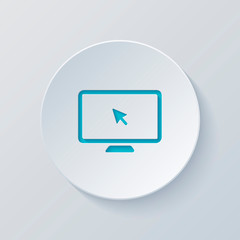 Poster - Desktop computer and mouse arrow. Simple digital icon. Cut circl