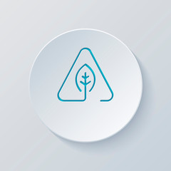 Poster - eco leaf in warning triangle. problem with ecology. linear symbo