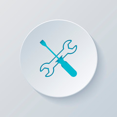 Poster - Repair service, wrench and screwdriver, tools. Cut circle with g