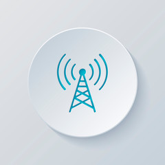 Poster - radio tower icon. linear style. cut circle with gray and blue la