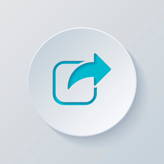 Poster - share icon. arrow and square. cut circle with gray and blue laye