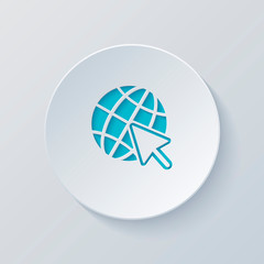 Poster - Globe and arrow icon. Cut circle with gray and blue layers. Pape