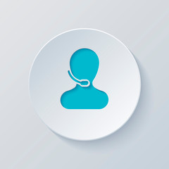 Poster - Person with microphone. Call center. Cut circle with gray and bl