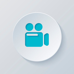 Poster - Simple video camera icon. Cut circle with gray and blue layers.