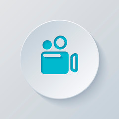 Poster - Simple video camera icon. Cut circle with gray and blue layers.