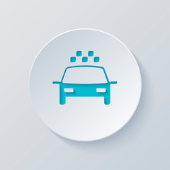 Poster - Taxi cab or car. Simple icon. Cut circle with gray and blue laye