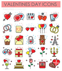 Poster - Valentiness day color outline icons set on white background for graphic and web design, Modern simple vector sign. Internet concept. Trendy symbol for website design web button or mobile