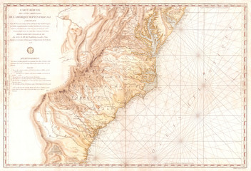 Fototapete - Old Map of Georgia, North Carolina, South Carolina, Virginia and Maryland, 1778, Sartine