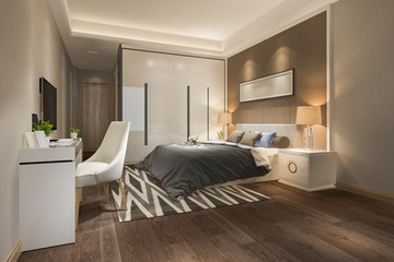 3d rendering beautiful luxury bedroom suite in hotel with tv