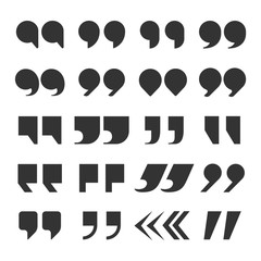 Poster - Quotes marks. Quotation marking speech punctuation excerpt commas double comma. Remark button vector set