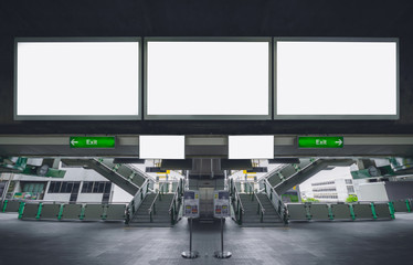 Wall Mural - three big blank billboard advertising white led screen horizontal poster hang over on metro station 
