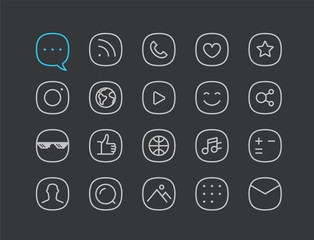 Aufkleber - Social media thin line linear mobile application icons set. Vector collection