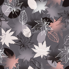 Maple leaves mix with modern line in maple shape and autumn leaves element  seamless pattern vector layer for fashion,fabric,and all prints