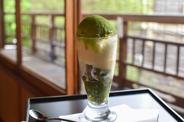 Wall Mural - Matcha (green tea) ice cream parfait in Gion, Kyoto, Japan