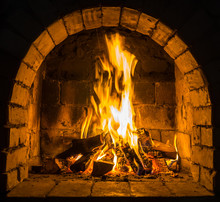 Wood Burning In A Cozy Fireplace At Home, Keep Warm