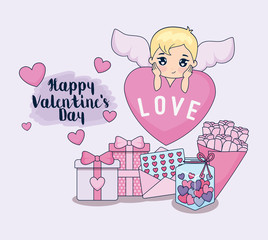 Canvas Print - valentine day card with cupid and set icons