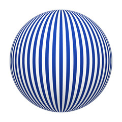 Poster - Blue and white striped lines pattern texture on sphere or ball isolated on white background. Mock up design. 3d abstract illustration