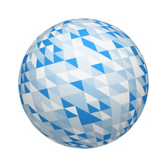 Poster - Blue triangle tiles texture pattern on sphere or ball isolated on white background. Mock up design. 3d abstract illustration with random color
