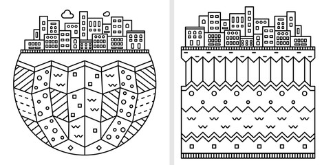 simple city silhouette. layers of the earth. linear illustration isolated on white background. flat 